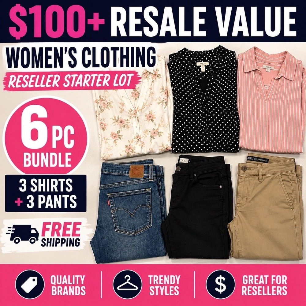 $100+ Women's Clothing Reseller Starter Lot 6 Pc Shirts Pants Wholesale Bundle